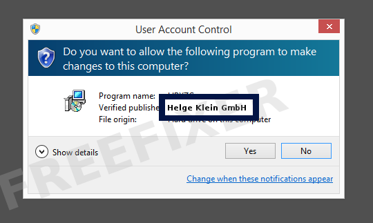 Screenshot where Helge Klein GmbH appears as the verified publisher in the UAC dialog